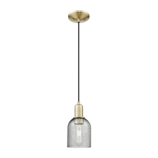 Innovations Caledonia 5in 1-Light Mini Pendant | Industrial Antique Brass and Charcoal Glass | Kitchen Island & Dining Room | 5 x 5 | Model 716-1P-AB-G257