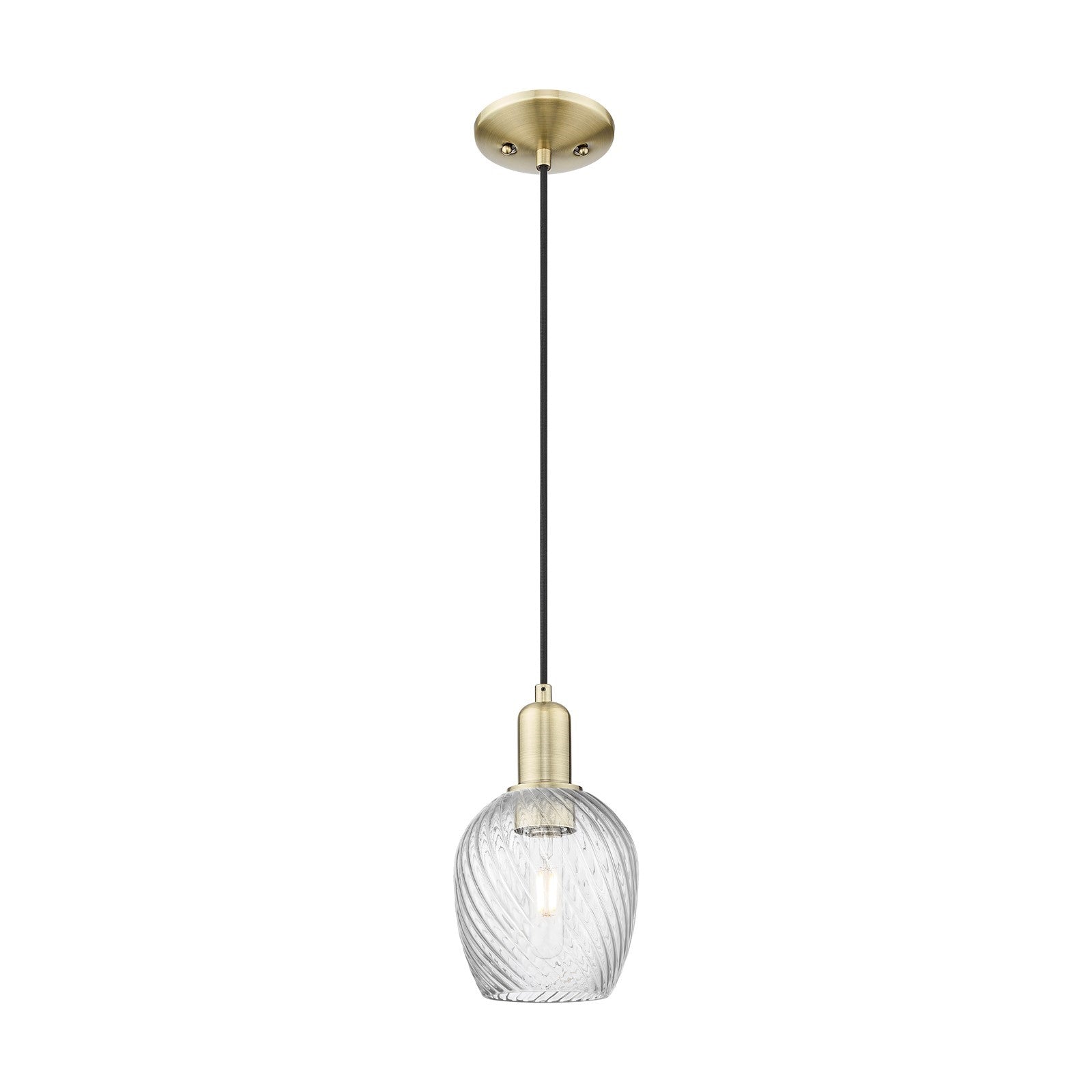 Innovations Salina 6in 1-Light Mini Pendant | Industrial Antique Brass and Clear Spiral Fluted Glass | Kitchen Island & Dining Room | Model 716-1P-AB-G292