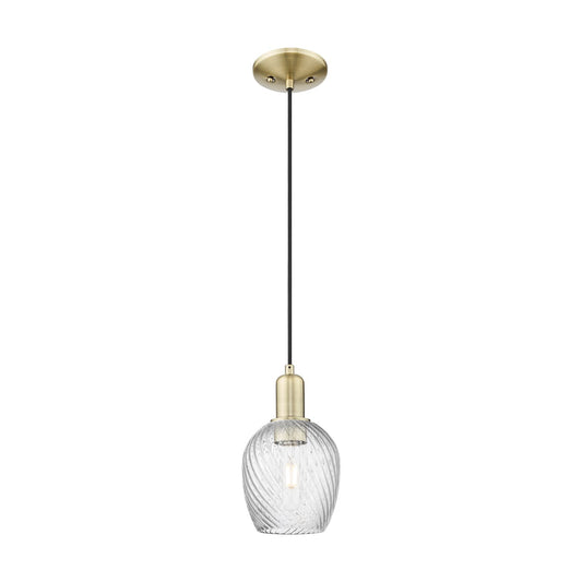 Innovations Salina 6in 1-Light Mini Pendant | Industrial Antique Brass and Clear Spiral Fluted Glass | Kitchen Island & Dining Room | Model 716-1P-AB-G292
