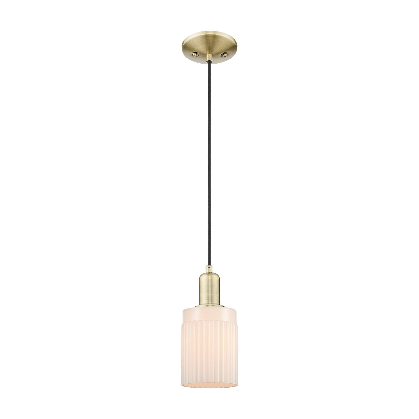 Innovations Hadley 4.5in 1-Light Mini Pendant | Industrial Antique Brass Steel and Matte White Ribbed Glass | Kitchen Island & | Model 716-1P-AB-G341