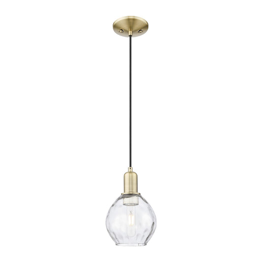 Innovations Waverly 6in 1-Light Mini Pendant | Industrial Antique Brass and Clear Water Glass | Kitchen Island & Dining Room | 6 x | Model 716-1P-AB-G362