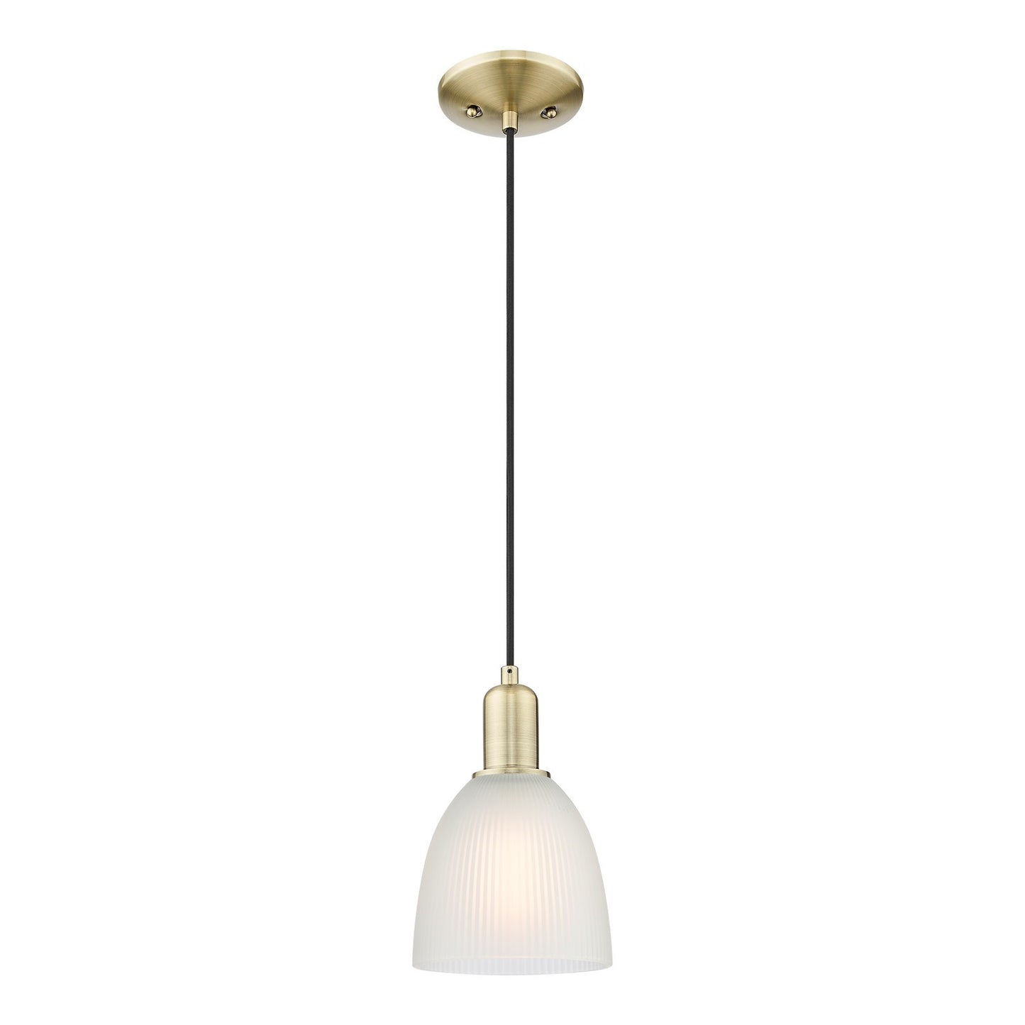 Innovations Castile 6in 1-Light Mini Pendant | Industrial Antique Brass Steel and White Glass | Kitchen Island & Dining Room | Damp | Model 716-1P-AB-G381