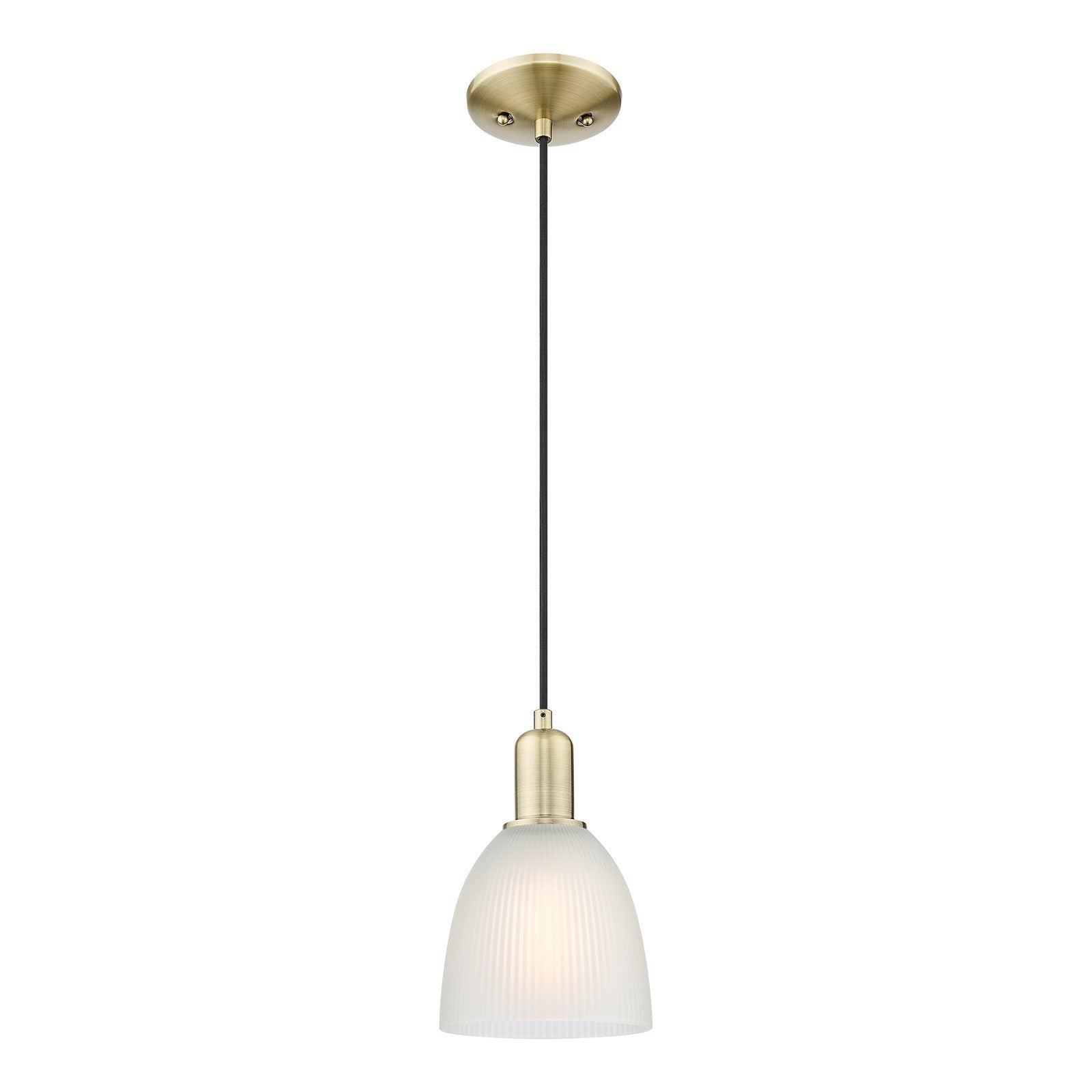 Innovations Castile 6in 1-Light Mini Pendant | Industrial Antique Brass Steel and White Glass | Kitchen Island & Dining Room | Damp | Model 716-1P-AB-G381