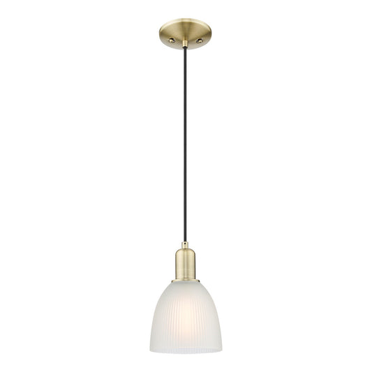 Innovations Castile 6in 1-Light Mini Pendant | Industrial Antique Brass Steel and White Glass | Kitchen Island & Dining Room | Damp | Model 716-1P-AB-G381