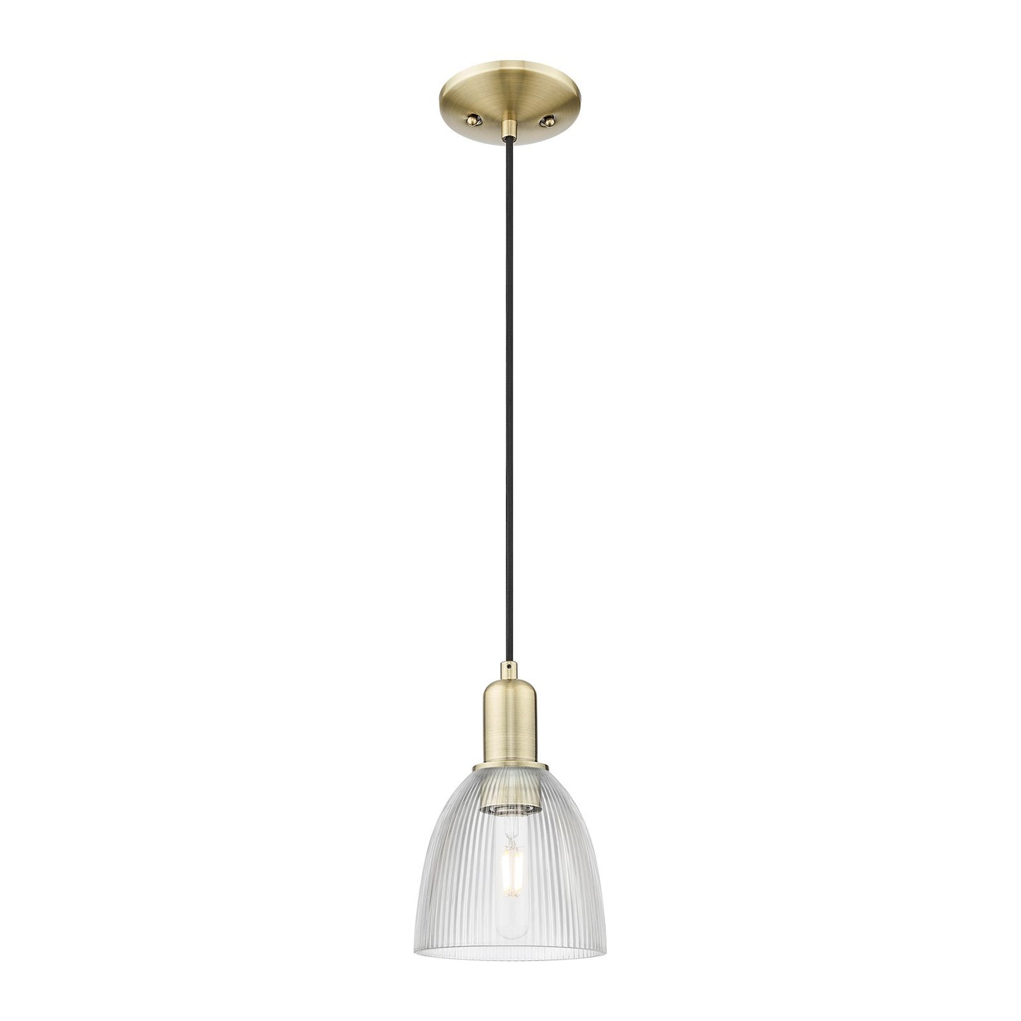 Innovations Castile 6in 1-Light Mini Pendant | Industrial Antique Brass and Clear Glass | Kitchen Island & Dining Room | Damp Rated | Model 716-1P-AB-G382