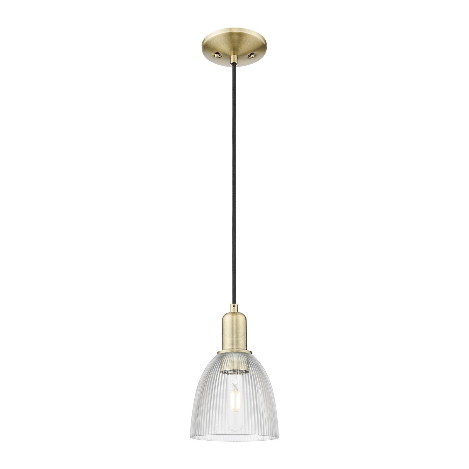 Innovations Castile 6in 1-Light Mini Pendant | Industrial Antique Brass and Clear Glass | Kitchen Island & Dining Room | Damp Rated | Model 716-1P-AB-G382