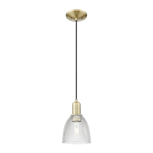 Innovations Castile 6in 1-Light Mini Pendant | Industrial Antique Brass and Clear Glass | Kitchen Island & Dining Room | Damp Rated | Model 716-1P-AB-G382