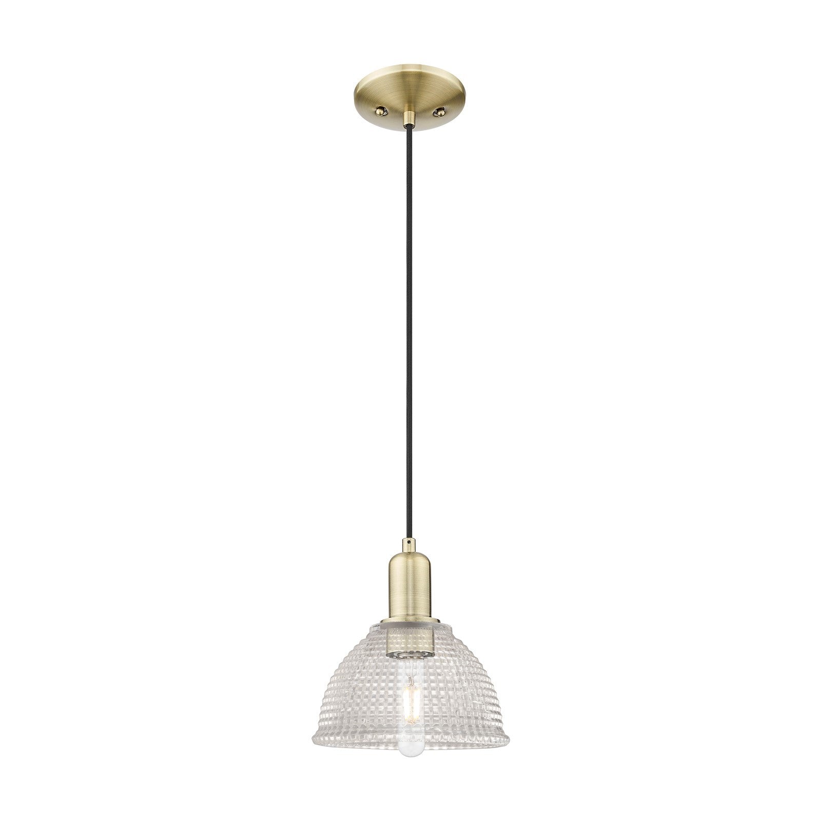 Innovations Lighting Arietta 8in 1-Light Mini Pendant | Industrial Antique Brass and Clear Glass | Kitchen Island & Dining Room | 8 | Model 716-1P-AB-G422
