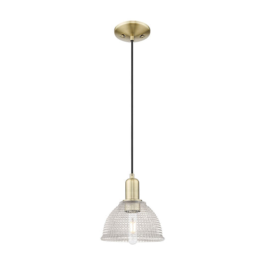 Innovations Lighting Arietta 8in 1-Light Mini Pendant | Industrial Antique Brass and Clear Glass | Kitchen Island & Dining Room | 8 | Model 716-1P-AB-G422