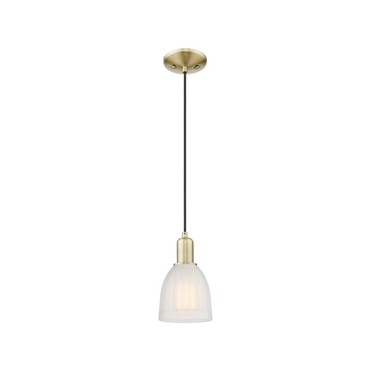 Innovations Brookfield 6in 1-Light Mini Pendant | Industrial Antique Brass Steel and White Frosted Ribbed Glass | Kitchen Island & | Model 716-1P-AB-G441