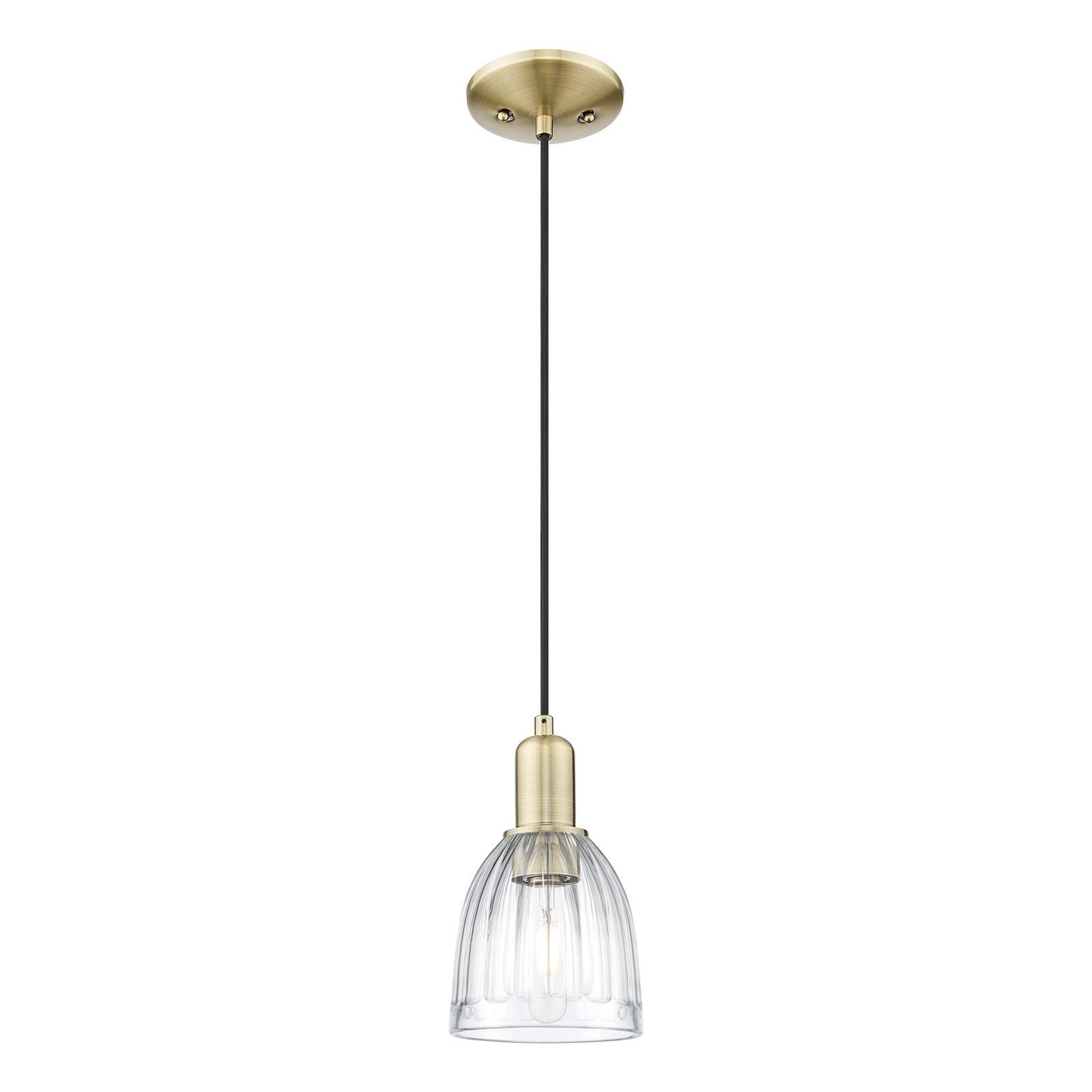 Innovations Brookfield 6in 1-Light Mini Pendant | Industrial Antique Brass and Clear Ribbed Glass | Kitchen Island & Dining Room | Model 716-1P-AB-G442