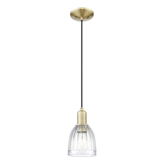 Innovations Brookfield 6in 1-Light Mini Pendant | Industrial Antique Brass and Clear Ribbed Glass | Kitchen Island & Dining Room | Model 716-1P-AB-G442