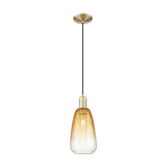 Innovations Brookhaven Almond 6in 1-Light Mini Pendant | Industrial Antique Brass and Amber Glass | Kitchen Island & Dining | Model 716-1P-AB-G480-6AM