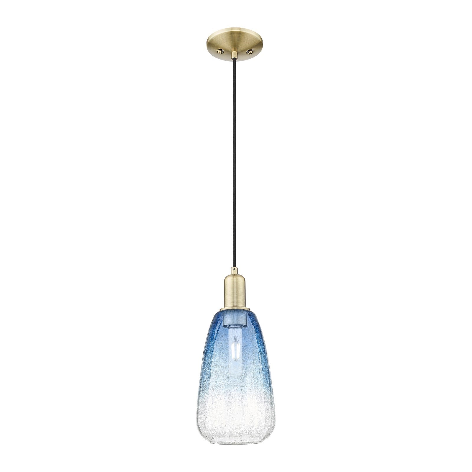 Innovations Brookhaven Almond 6in 1-Light Mini Pendant | Industrial Antique Brass Steel and Sapphire Blue Glass | Kitchen | Model 716-1P-AB-G480-6SB