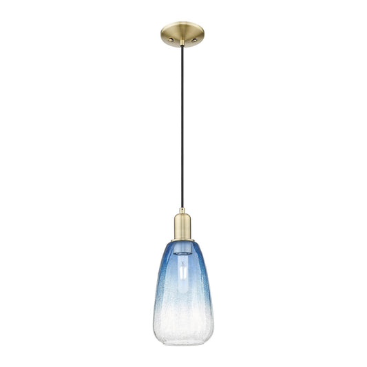 Innovations Brookhaven Almond 6in 1-Light Mini Pendant | Industrial Antique Brass Steel and Sapphire Blue Glass | Kitchen | Model 716-1P-AB-G480-6SB