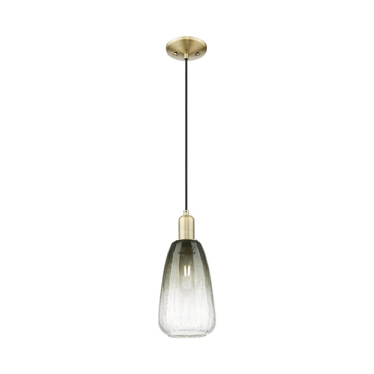 Innovations Brookhaven Almond 6in 1-Light Mini Pendant | Industrial Antique Brass Steel and Slate Glass | Kitchen Island & | Model 716-1P-AB-G480-6SL