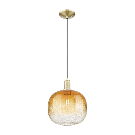 Innovations Brookhaven Sphere 10.5in 1-Light Mini Pendant | Industrial Antique Brass and Amber Glass | Kitchen Island & Dining | Model 716-1P-AB-G481-10AM