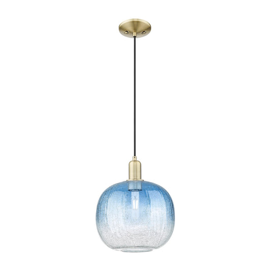 Innovations Brookhaven Sphere 10.5in 1-Light Mini Pendant | Industrial Antique Brass and Sapphire Blue Glass | Kitchen Island | Model 716-1P-AB-G481-10SB