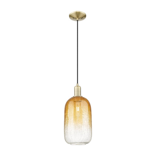 Innovations Brookhaven Cloche 7in 1-Light Mini Pendant | Industrial Antique Brass and Amber Glass | Kitchen Island & Dining | Model 716-1P-AB-G482-7AM