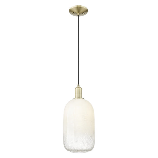Innovations Brookhaven Cloche 7in 1-Light Mini Pendant | Industrial Antique Brass Steel and Opal Glass | Kitchen Island & | Model 716-1P-AB-G482-7OP