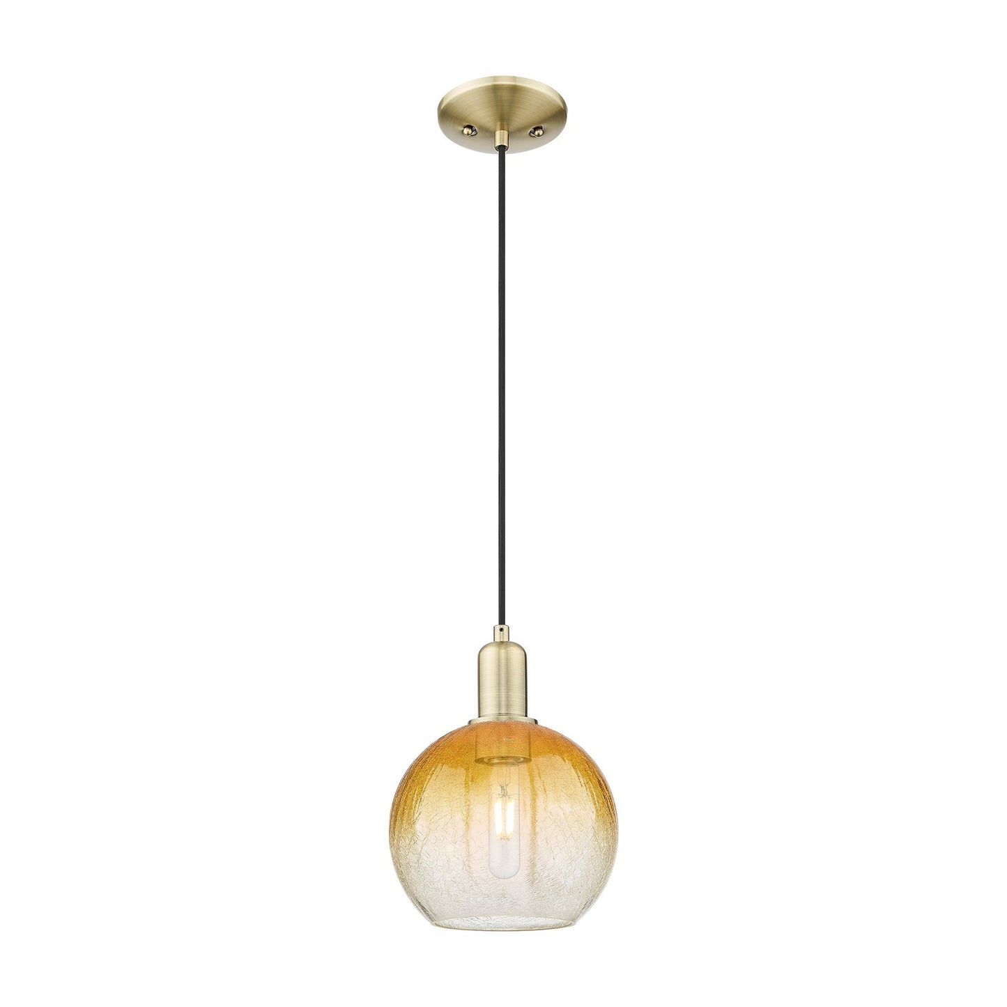 Innovations Brookhaven Globe 8in 1-Light Mini Pendant | Industrial Antique Brass and Amber Glass | Kitchen Island & Dining Room | Model 716-1P-AB-G483-8AM