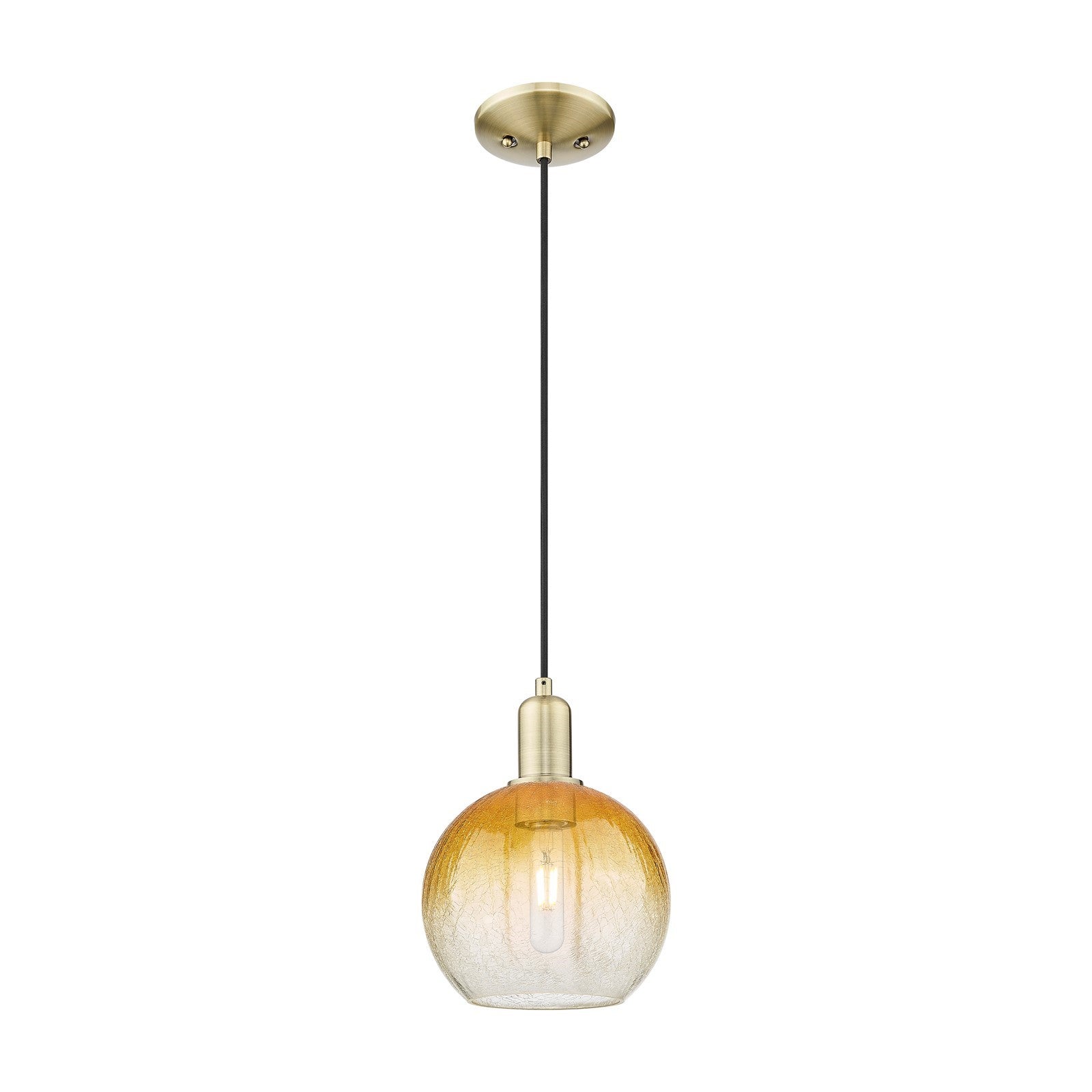 Innovations Brookhaven Globe 8in 1-Light Mini Pendant | Industrial Antique Brass and Amber Glass | Kitchen Island & Dining Room | Model 716-1P-AB-G483-8AM
