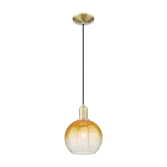 Innovations Brookhaven Globe 8in 1-Light Mini Pendant | Industrial Antique Brass and Amber Glass | Kitchen Island & Dining Room | Model 716-1P-AB-G483-8AM