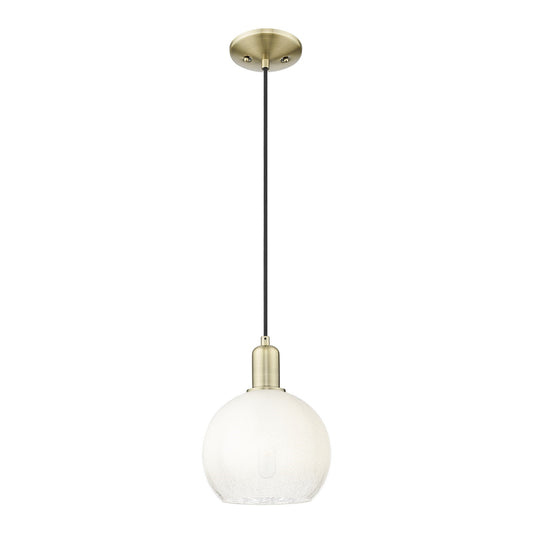 Innovations Brookhaven Globe 8in 1-Light Mini Pendant | Industrial Antique Brass Steel and Opal Glass | Kitchen Island | 8 x 8 | Model 716-1P-AB-G483-8OP