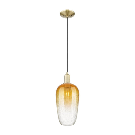 Innovations Brookhaven Flute 7in 1-Light Mini Pendant | Industrial Antique Brass and Amber Glass | Kitchen Island & Dining Room | Model 716-1P-AB-G484-7AM