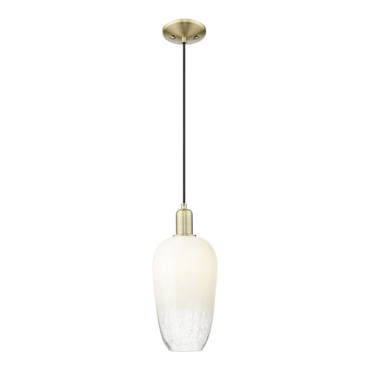 Innovations Brookhaven Flute 7in 1-Light Mini Pendant | Industrial Antique Brass Steel and Opal Glass | Kitchen Island & Dining | Model 716-1P-AB-G484-7OP