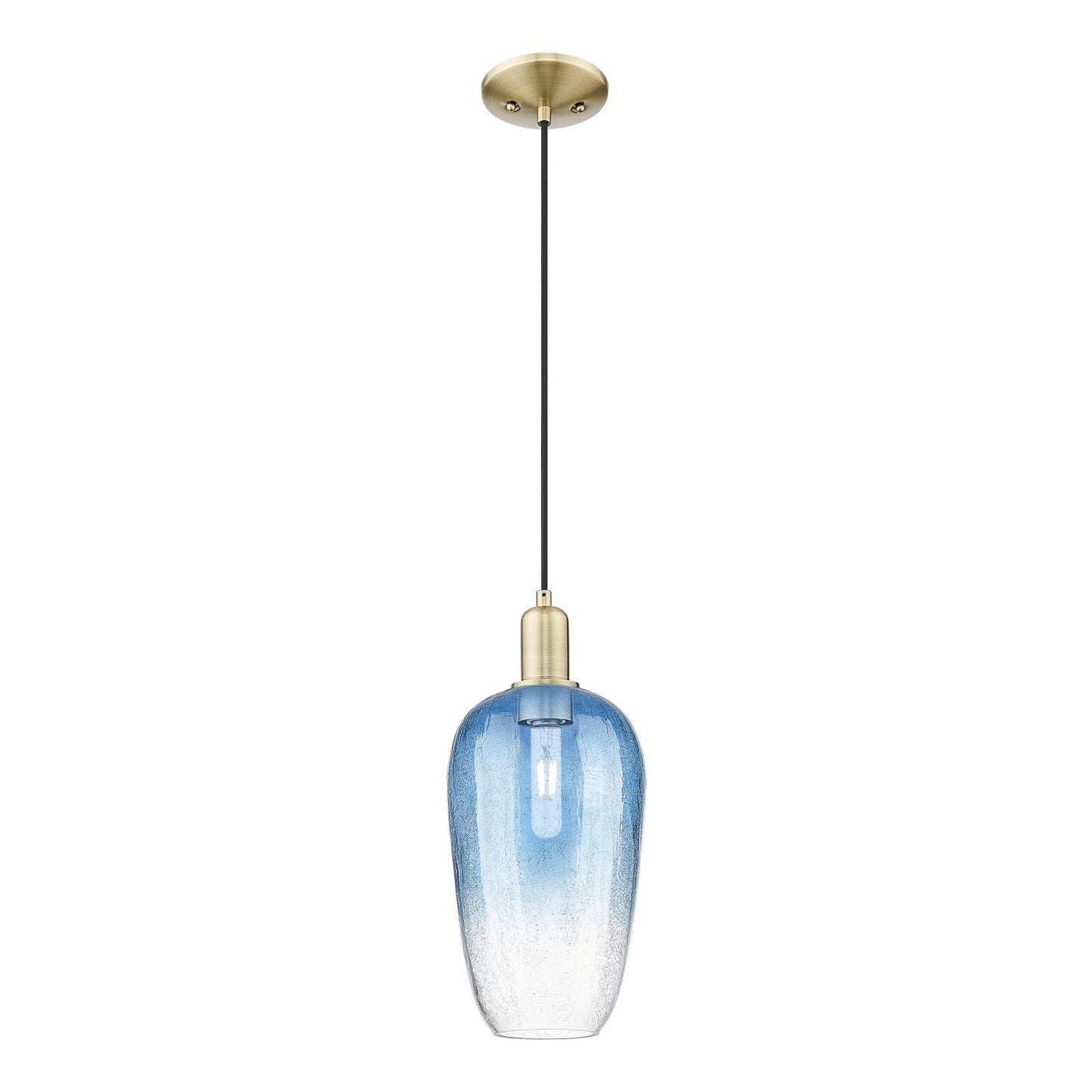 Innovations Brookhaven Flute 7in 1-Light Mini Pendant | Industrial Antique Brass and Sapphire Blue Glass | Kitchen Island & | Model 716-1P-AB-G484-7SB