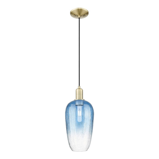 Innovations Brookhaven Flute 7in 1-Light Mini Pendant | Industrial Antique Brass and Sapphire Blue Glass | Kitchen Island & | Model 716-1P-AB-G484-7SB
