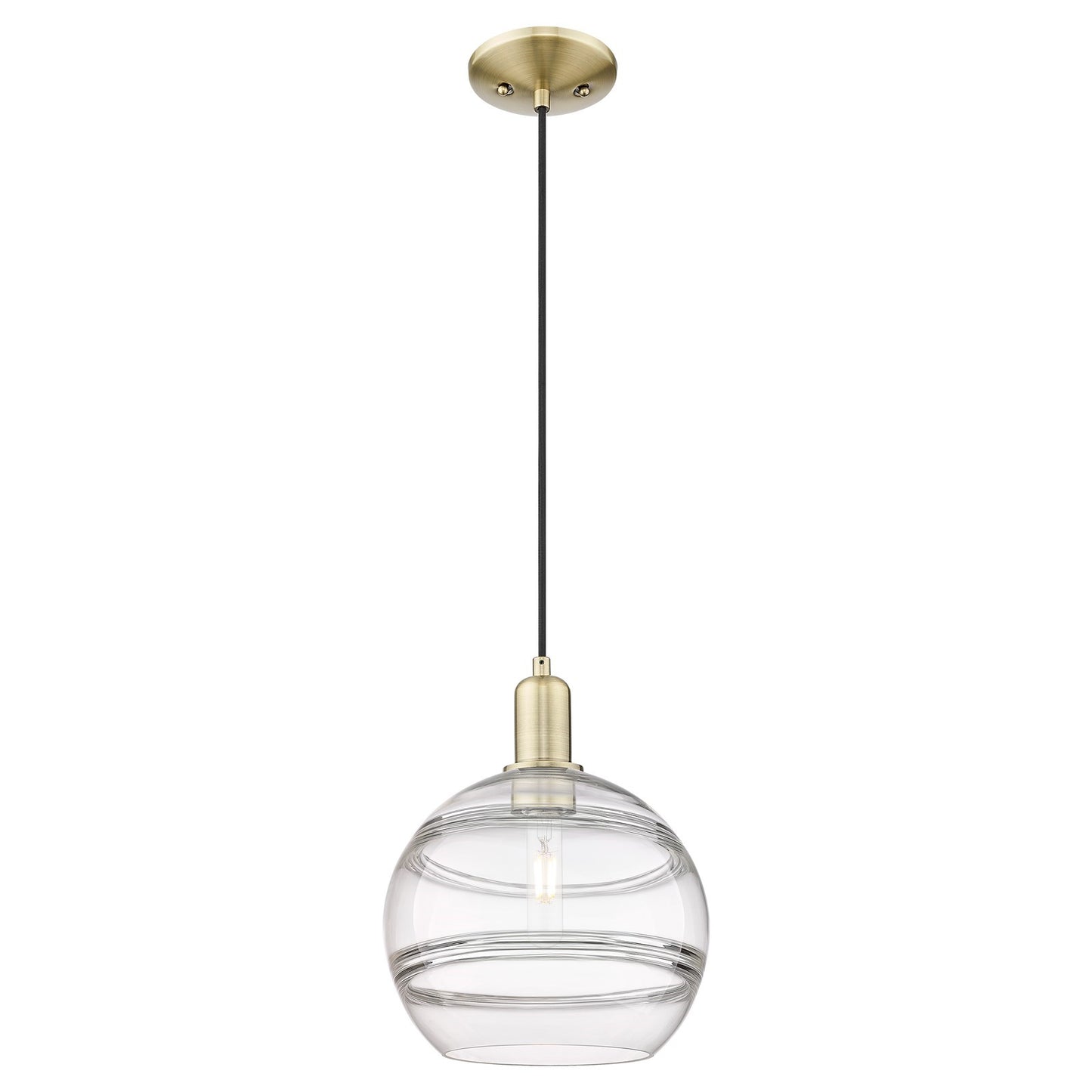 Innovations Rochester 10in 1-Light Mini Pendant | Industrial Antique Brass and Clear Glass | Kitchen Island & Dining Room | 10 | Model 716-1P-AB-G556-10CL