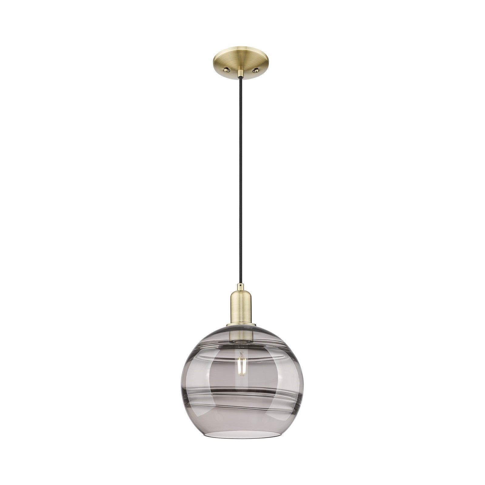 Innovations Rochester 10in 1-Light Mini Pendant | Industrial Antique Brass Steel and Light Smoke Glass | Kitchen Island & | Model 716-1P-AB-G556-10SM
