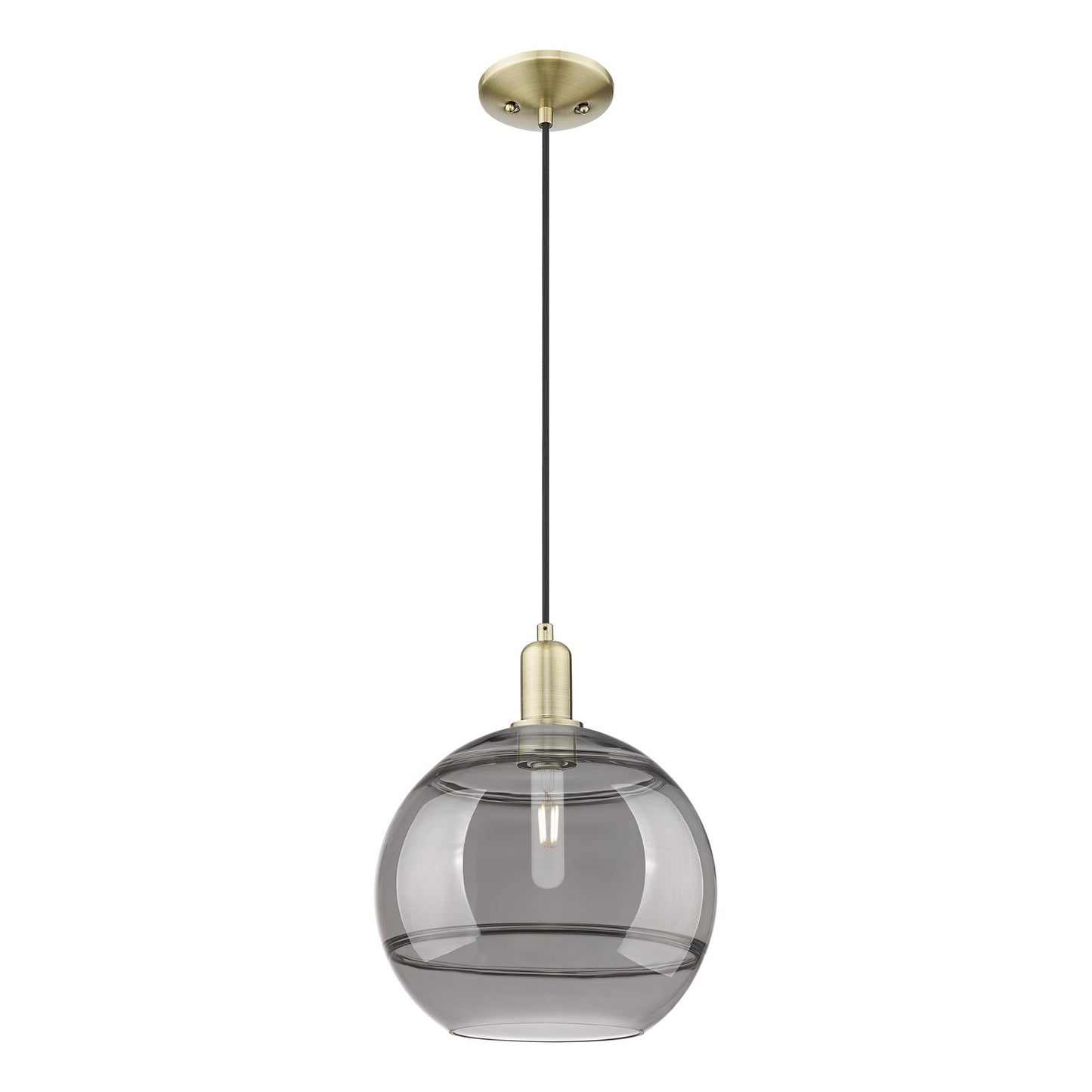 Innovations Rochester 12in 1-Light Mini Pendant | Industrial Antique Brass Steel and Light Smoked Glass | Kitchen Island & | Model 716-1P-AB-G556-12SM