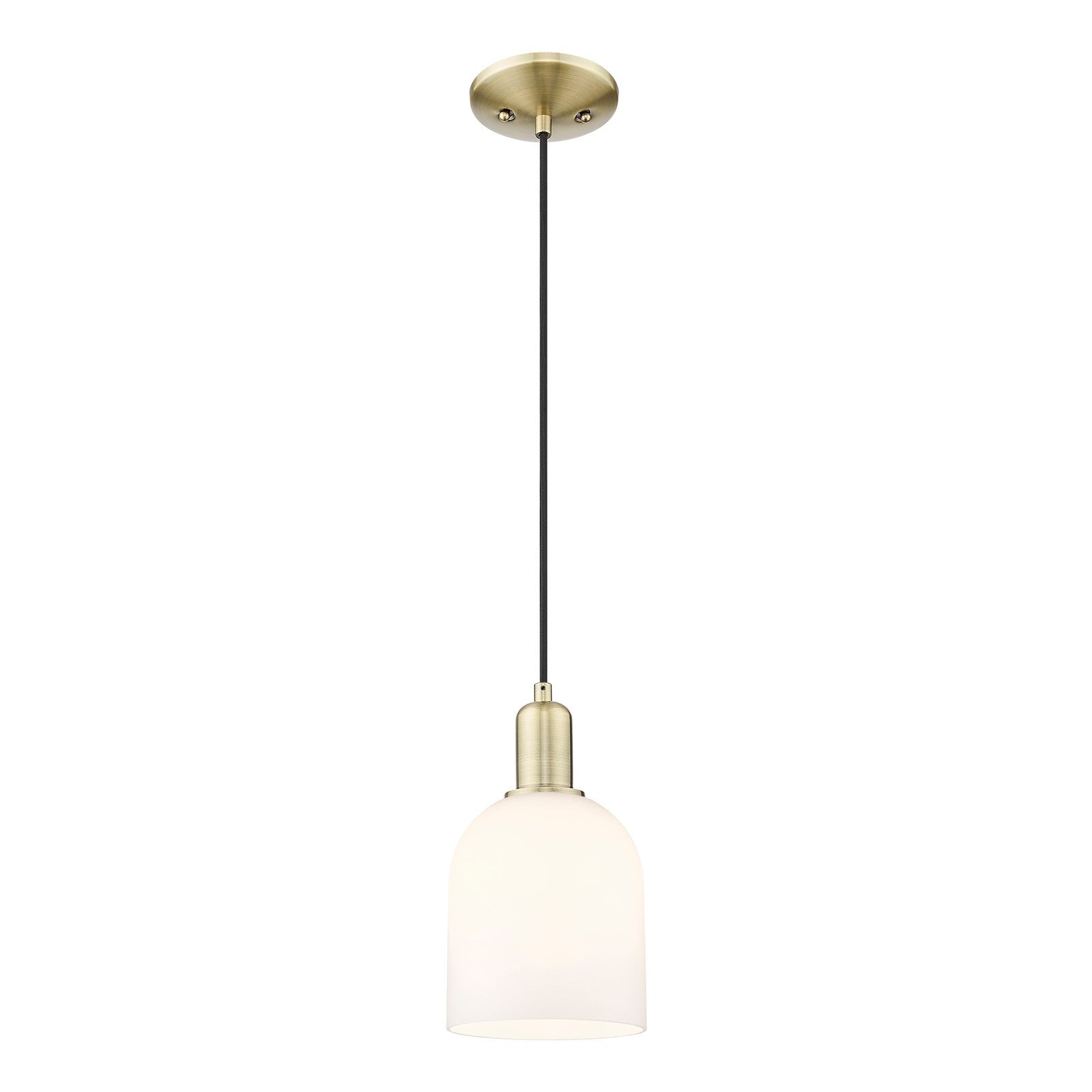 Innovations Bella 6in 1-Light Mini Pendant | Industrial Antique Brass and White Glass | Kitchen Island & Dining Room | 5.5 x | Model 716-1P-AB-G558-6GWH