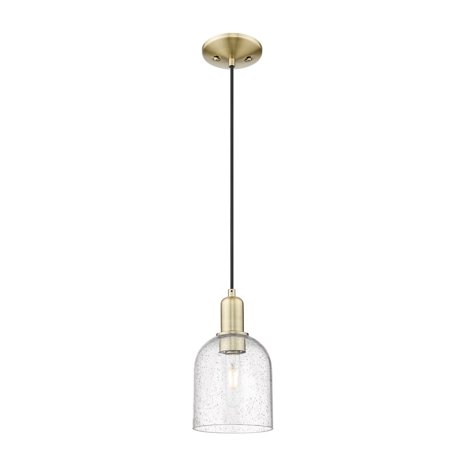 Innovations Bella 6in 1-Light Mini Pendant | Industrial Antique Brass Steel and Seedy Glass | Kitchen Island & Dining Room | Model 716-1P-AB-G558-6SDY