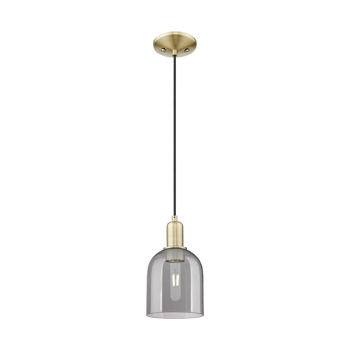 Innovations Bella 5.5in 1-Light Mini Pendant | Industrial Antique Brass and Light Smoke Glass | Kitchen Island & Dining Room | Model 716-1P-AB-G558-6SM