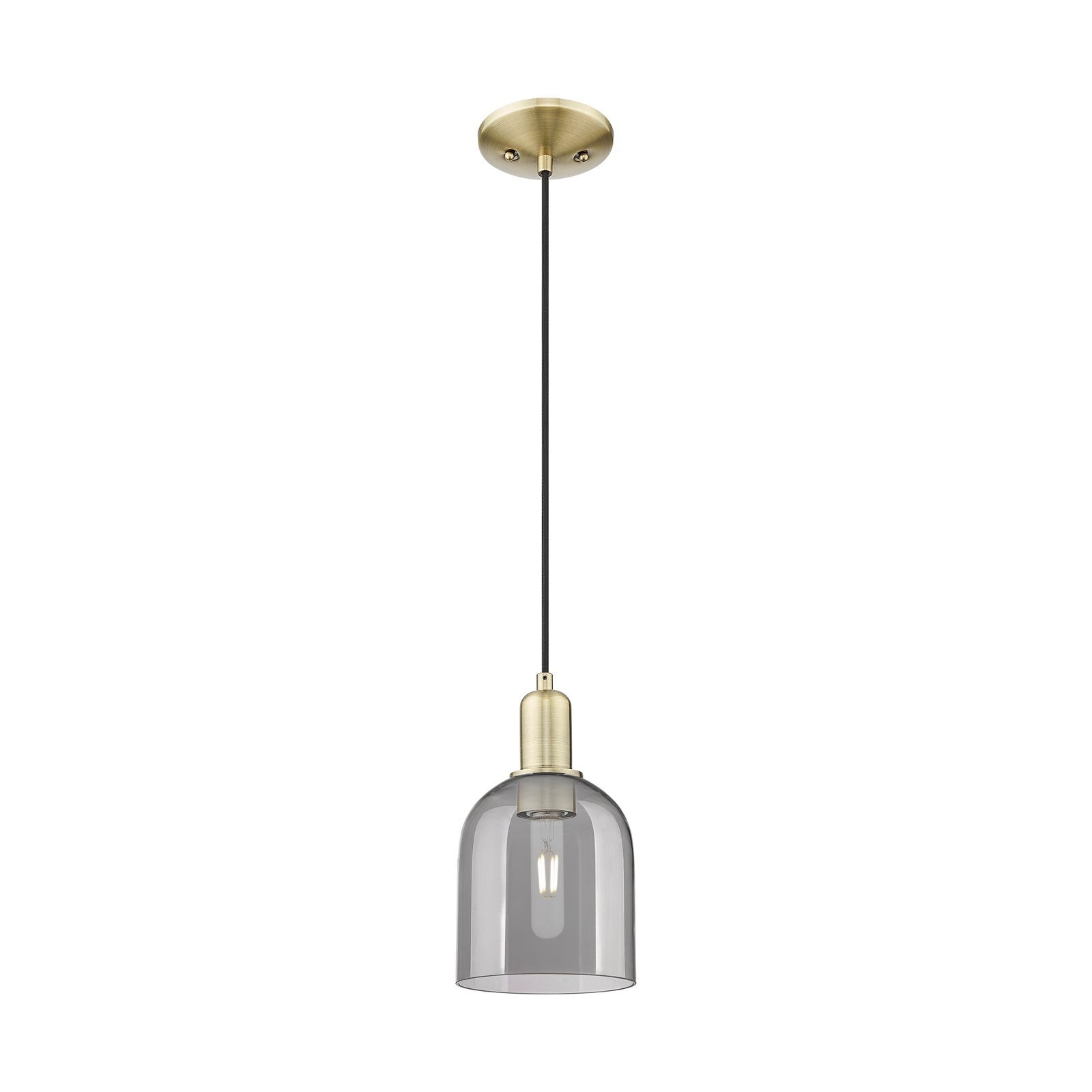Innovations Bella 5.5in 1-Light Mini Pendant | Industrial Antique Brass and Light Smoke Glass | Kitchen Island & Dining Room | Model 716-1P-AB-G558-6SM