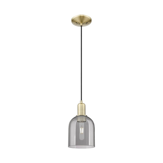 Innovations Bella 5.5in 1-Light Mini Pendant | Industrial Antique Brass and Light Smoke Glass | Kitchen Island & Dining Room | Model 716-1P-AB-G558-6SM
