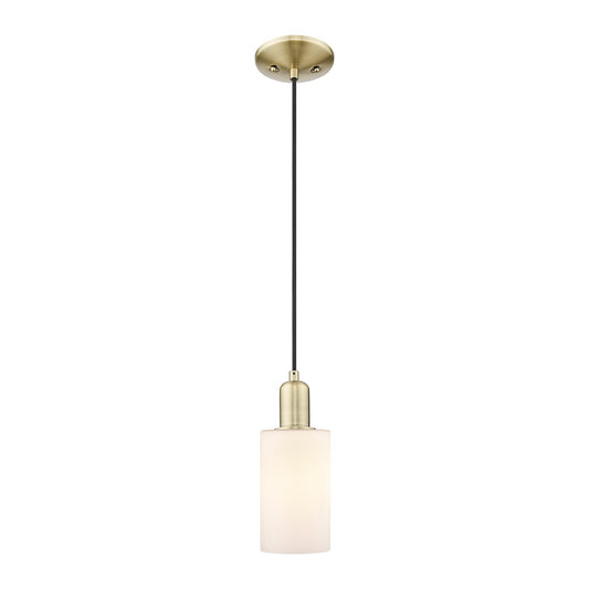 Innovations Clymer 4in 1-Light Mini Pendant | Industrial Antique Brass Steel and Matte White Glass | Kitchen Island & Dining Room | Model 716-1P-AB-G801