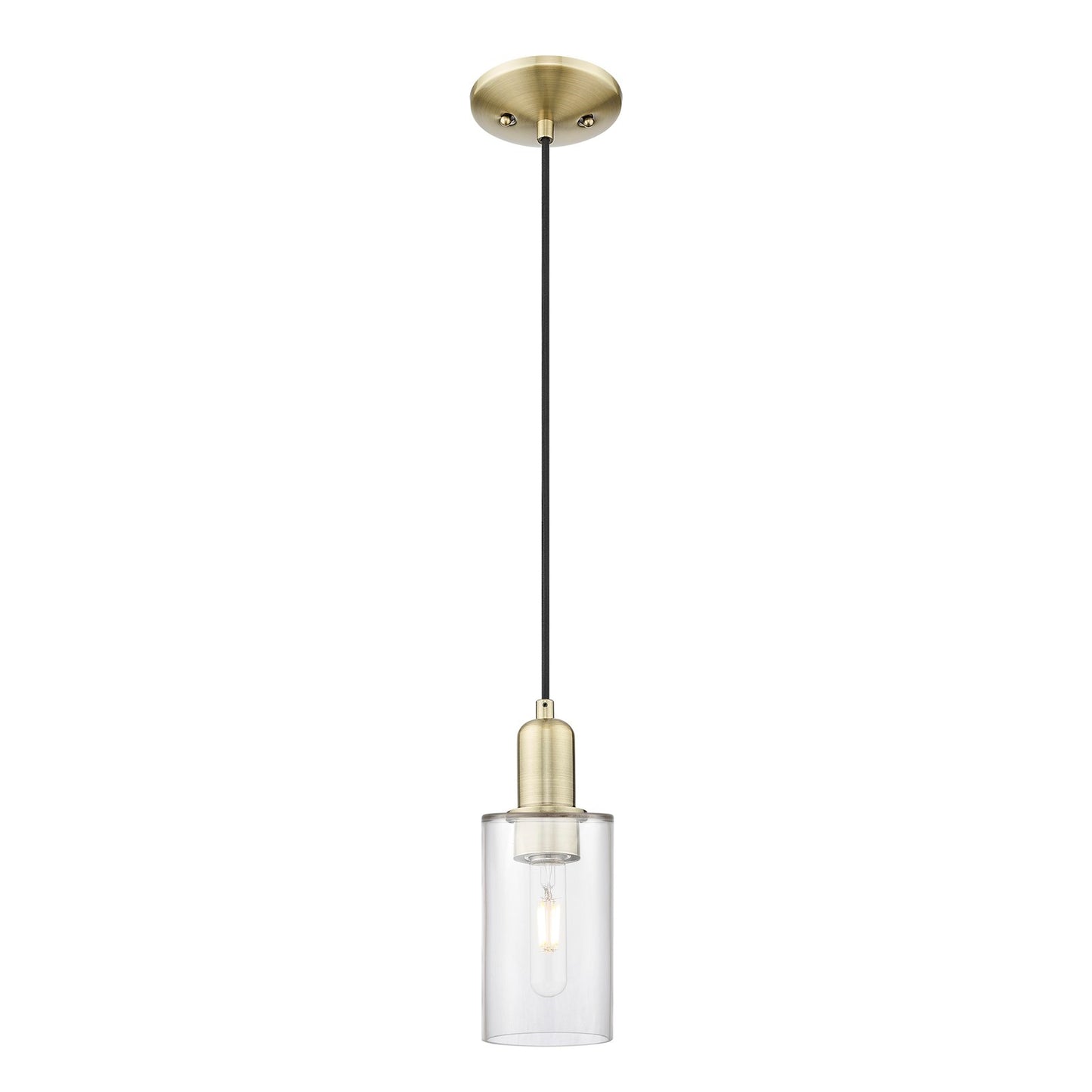 Innovations Clymer 4in 1-Light Mini Pendant | Industrial Antique Brass Steel and Clear Glass | Kitchen Island & Dining Room | 3.88 | Model 716-1P-AB-G802