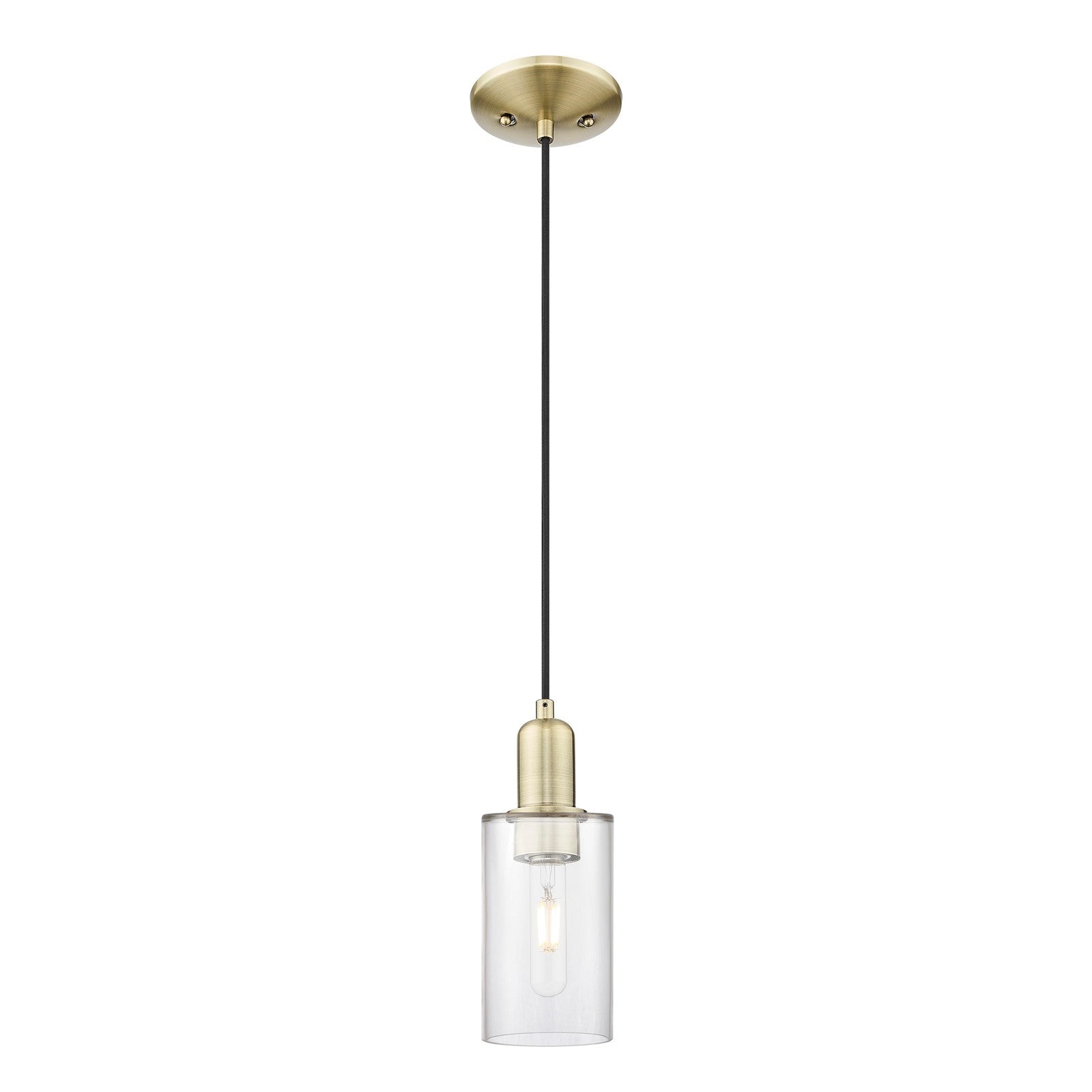 Innovations Clymer 4in 1-Light Mini Pendant | Industrial Antique Brass Steel and Clear Glass | Kitchen Island & Dining Room | 3.88 | Model 716-1P-AB-G802