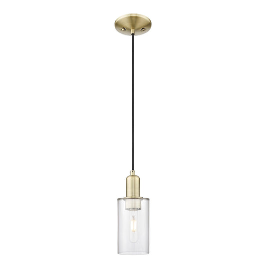 Innovations Clymer 4in 1-Light Mini Pendant | Industrial Antique Brass Steel and Clear Glass | Kitchen Island & Dining Room | 3.88 | Model 716-1P-AB-G802