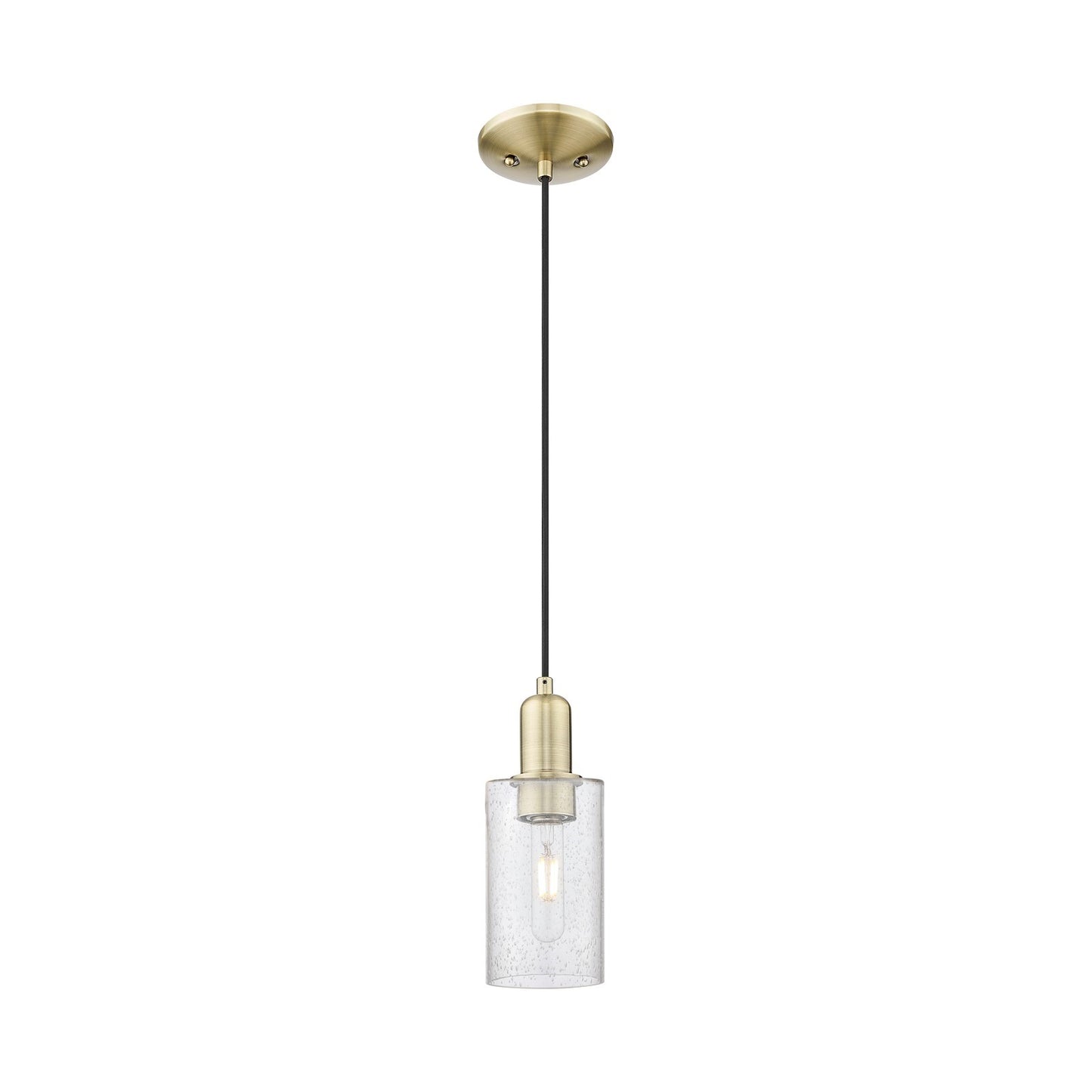 Innovations Clymer 4in 1-Light Mini Pendant | Industrial Antique Brass Steel and Seedy Glass | Kitchen Island & Dining Room | 3.88 | Model 716-1P-AB-G804