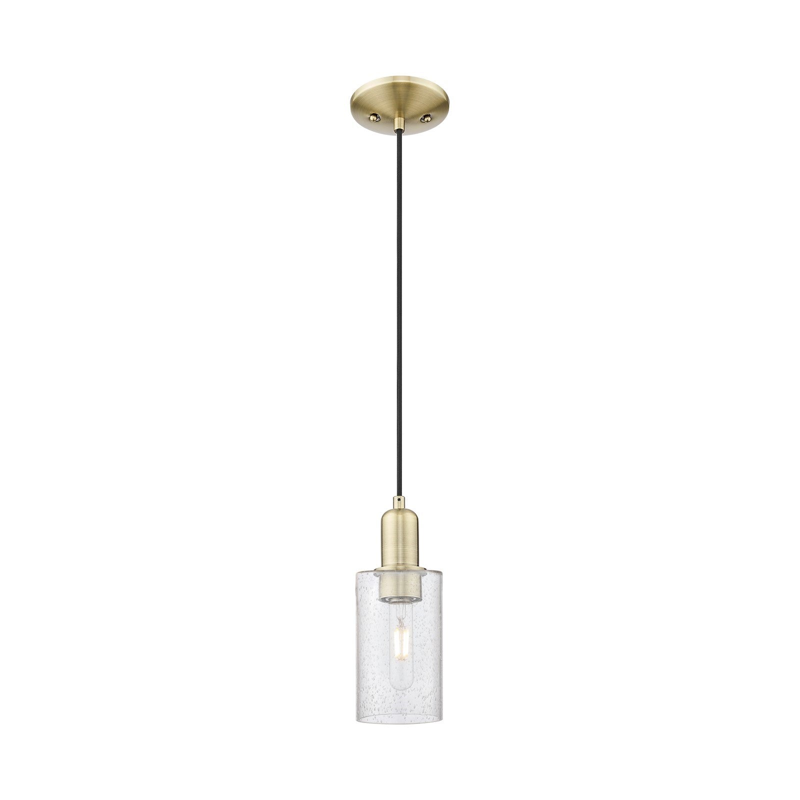 Innovations Clymer 4in 1-Light Mini Pendant | Industrial Antique Brass Steel and Seedy Glass | Kitchen Island & Dining Room | 3.88 | Model 716-1P-AB-G804