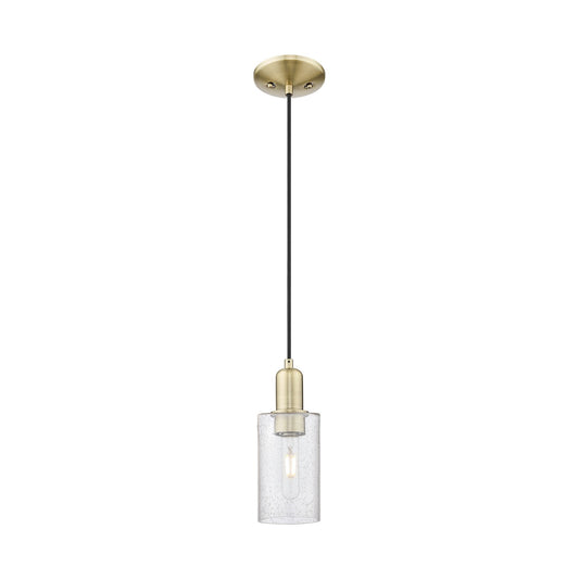 Innovations Clymer 4in 1-Light Mini Pendant | Industrial Antique Brass Steel and Seedy Glass | Kitchen Island & Dining Room | 3.88 | Model 716-1P-AB-G804