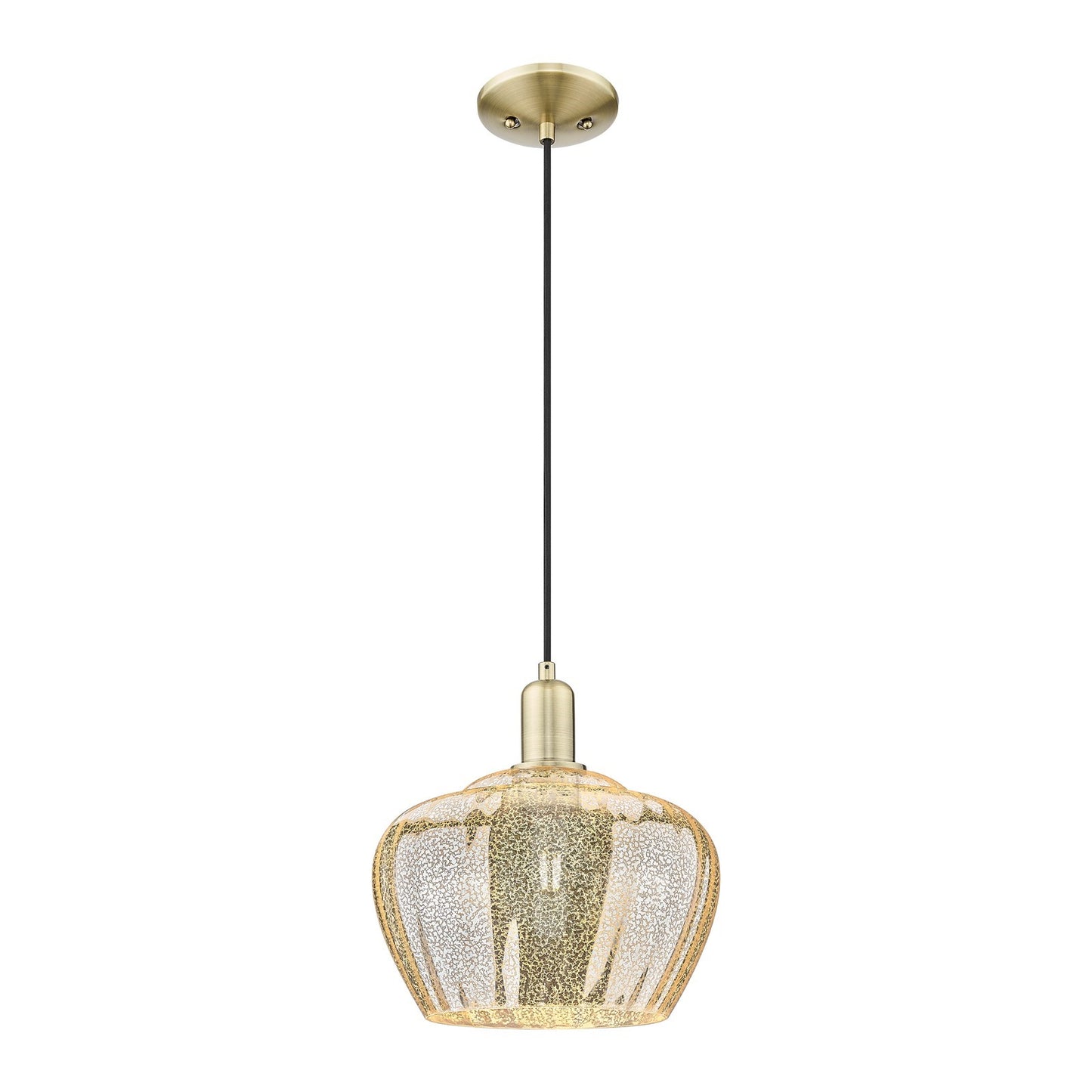 Innovations Fenton 11in 1-Light Mini Pendant | Industrial Antique Brass Steel and Mercury Ribbed Glass | Kitchen Island & Dining | Model 716-1P-AB-G96-L