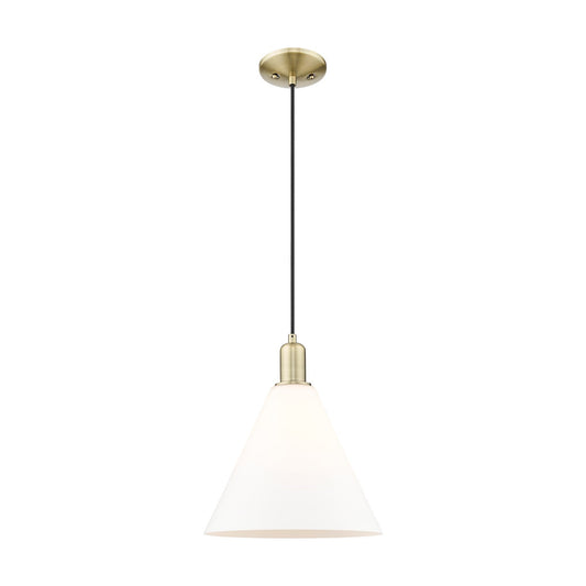 Innovations Berkshire Glass 12in 1-Light Mini Pendant | Industrial Antique Brass Steel and Matte White Glass | Kitchen Island & | Model 716-1P-AB-GBC-121