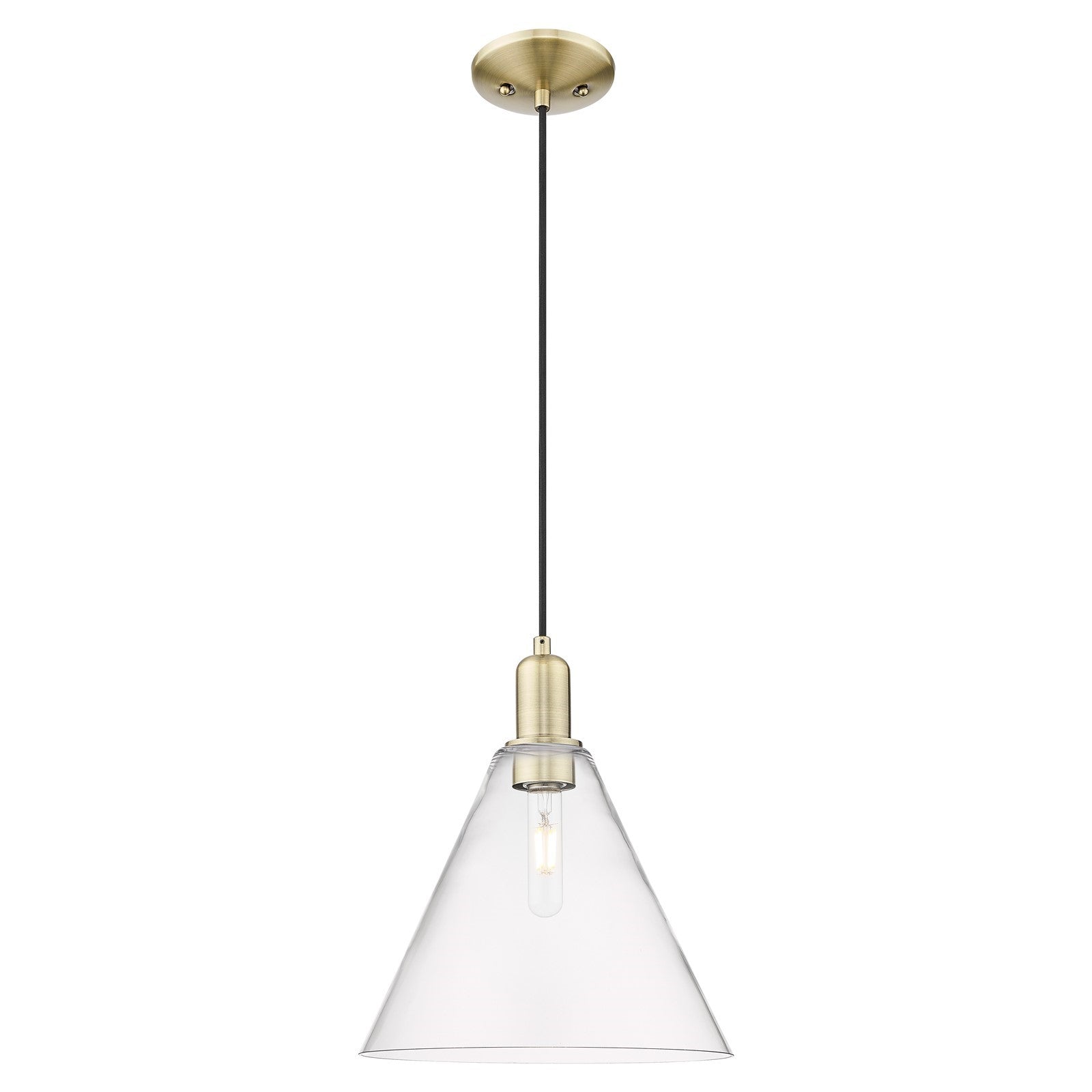 Innovations Berkshire Glass 12in 1-Light Mini Pendant | Industrial Antique Brass and Clear Cone Glass | Kitchen Island & Dining | Model 716-1P-AB-GBC-122
